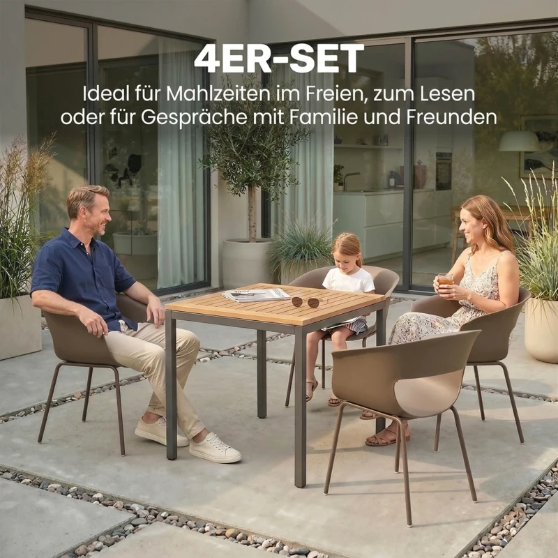 Outsunny Gartenstühle 4er Set ergonomisch Balkonstühle mit Ausschnittdesign Armlehne Wetterfest rostbeständig Kaffee