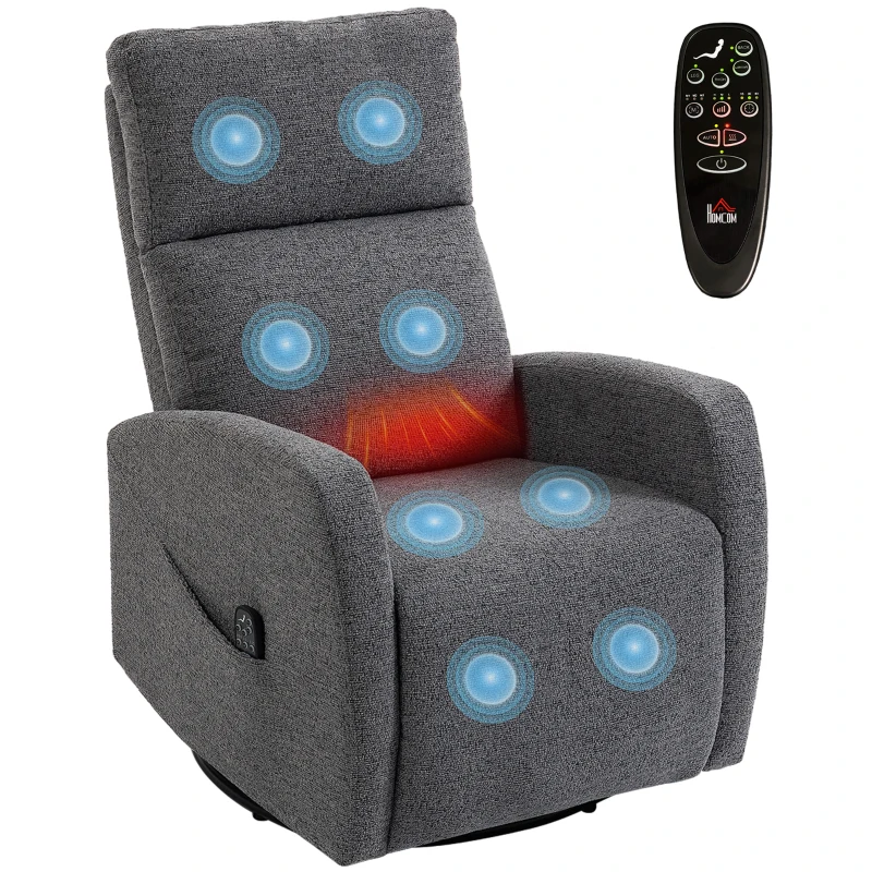 HOMCOM Relaxsessel Drehbarer Fernsehsessel mit Wärme und Vibrationsmassage, Liegefunktion, Wippfunktion Dunkelgrau