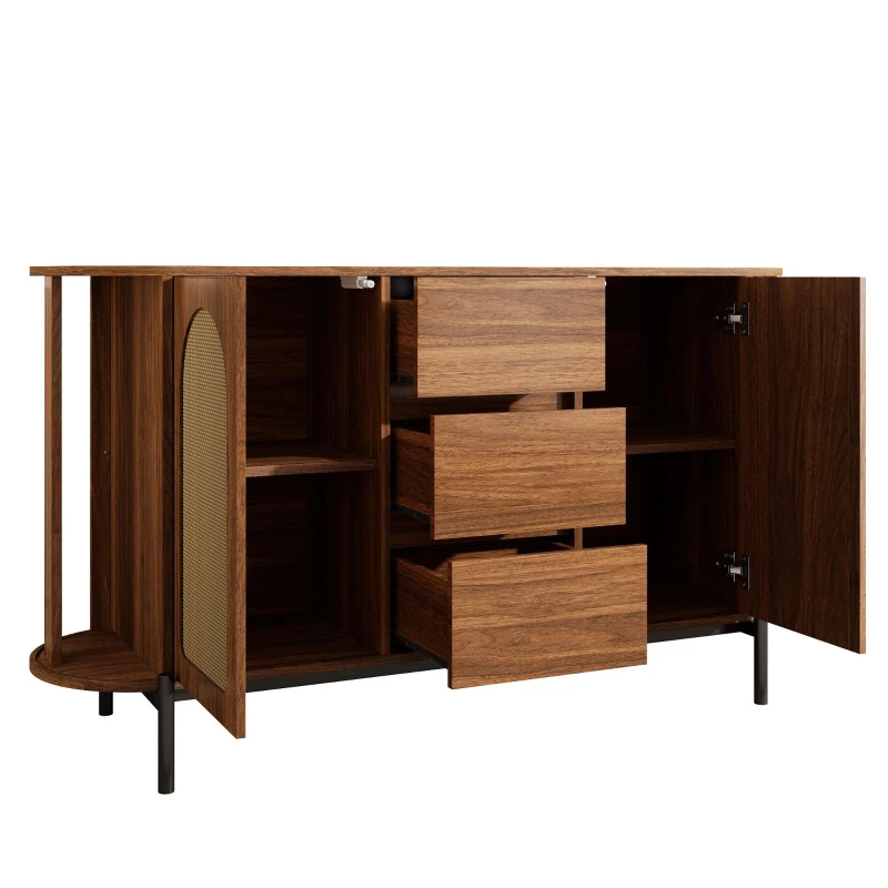 Spacious Sideboard with 3 Drawers and Adjustable Shelves, Stylish Cabinet for Living Room or Entryway, 140L x 38W x 77.5H cm, Walnut