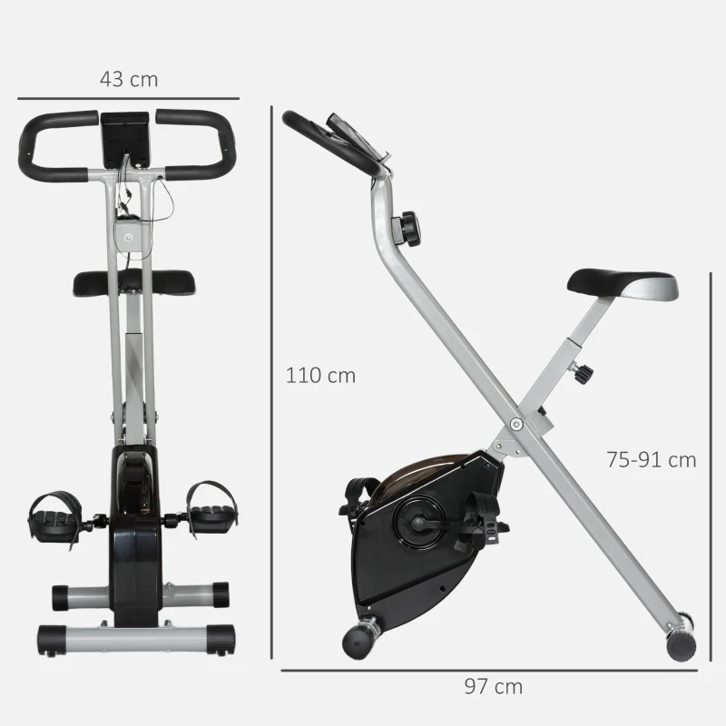 SPORTNOW Bicicleta Estática Plegable 8 Niveles Resistencia Magnética Monitor LCD Asiento Ajustable Sensor Ritmo Soporte Teléfono