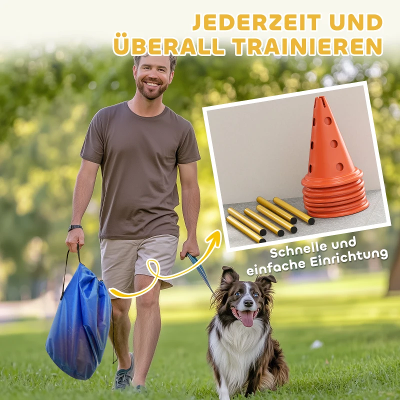 PawHut Agility Set Hunde 3-teiliges Agility-Ausrüstung für Hundetraining Steckhürdenset mit 6 Kegel 3 Hürden Tragetasche