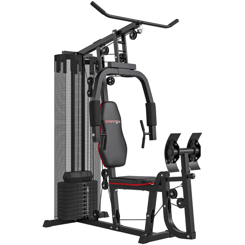SPORTNOW Heim-Fitnessstation mit 45 kg Gewichtsblöcken, Hochseilzug, Bruststation, Beinpresse für vielseitiges Training(m-12)