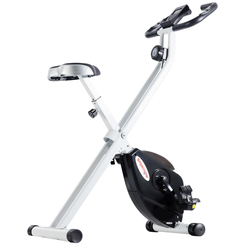 SPORTNOW Bicicleta Estática Plegable 8 Niveles Resistencia Magnética Monitor LCD Asiento Ajustable Sensor Ritmo Soporte Teléfono
