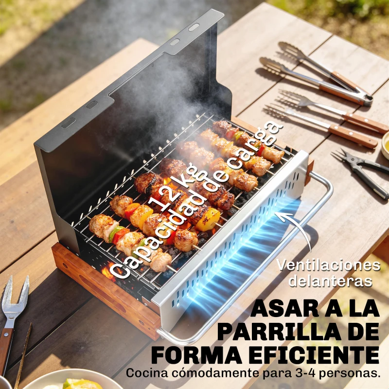 Outsunny Barbacoa de Carbón Plegable Barbacoa Portátil 50,5x34x33 cm con Bandeja de Carbón Extraíble para Camping Picnic Negro