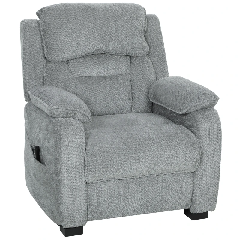 HOMCOM Poltrona Reclinabile 150° Effetto Velluto con Poggiapiedi, Telecomando e Tasca Laterale, 96x90x103 cm, Grigio