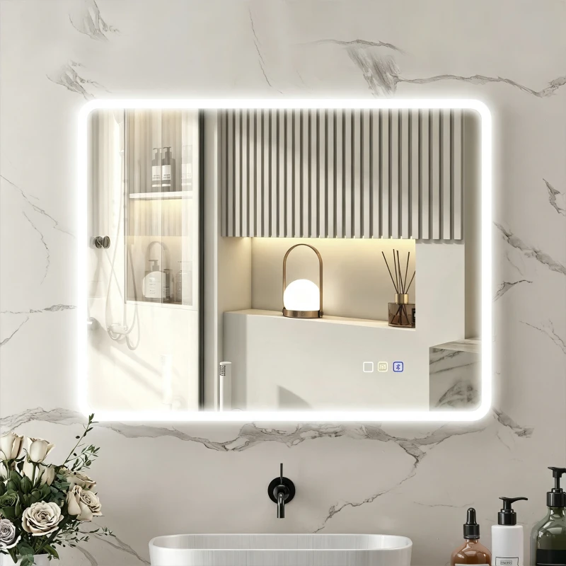 HOMCOM Miroir salle de bain LED bluetooth 70 x 90 cm interrupteur tactile lumière réglable 3 couleurs anti-buée mémoire argent
