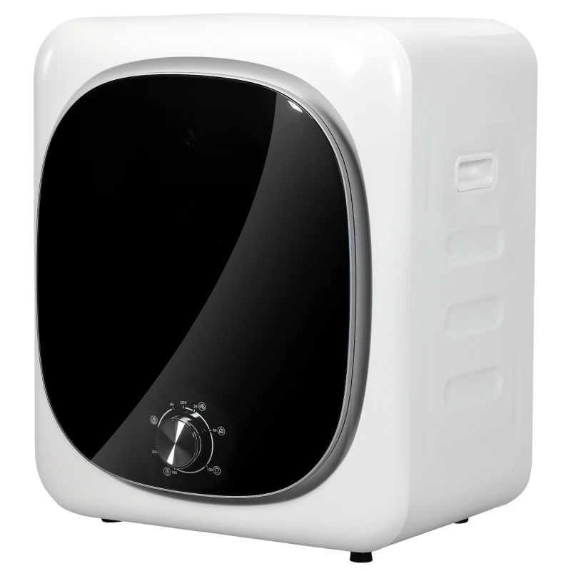 HOMCOM Mini Uscător de Rufe Portabil 2.5 kg, 5 Programe, 800W, Încărcare Frontală, Tambur Inox, pentru Acasă, Alb