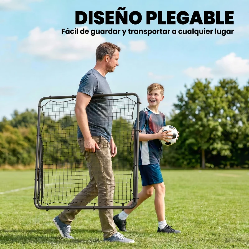 SPORTNOW Red de Rebote Plegable Reboteador de Fútbol Ángulo Ajustable de 5 Niveles con Tubo de Acero 120x73x112 cm Negro