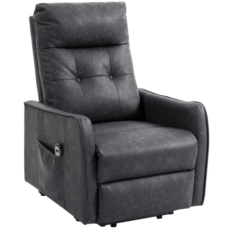 HOMCOM Sillón Relax Reclinable Eléctrico Levanta Personas de Cuero PU Control Remoto Asiento con Resorte Reposapiés Gris