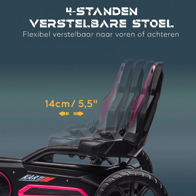 HOMCOM Gokart, kindervoertuig met verstelbare zitting, trapvoertuig, trapauto met handrem, 3-8 jaar, Buiten, Roze(m-4)