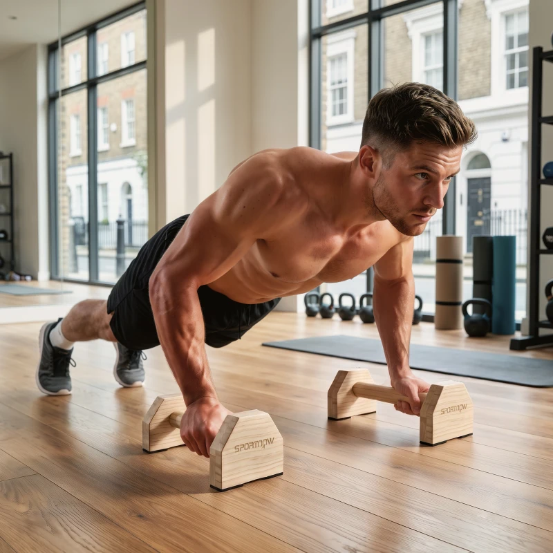 SPORTNOW Lot de 2 barres parallèles poignée Push-up parallettes en bois de hêtre antidérapantes finition bois naturel