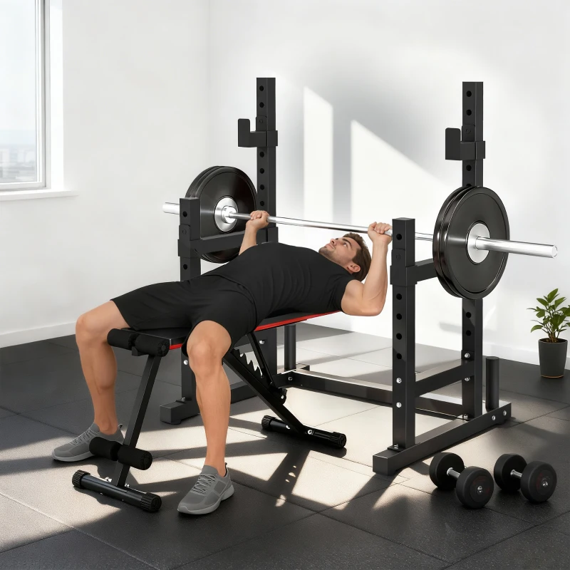 SPORTNOW Adjustable Squat Rack with Plate Holders, 300 kg Load