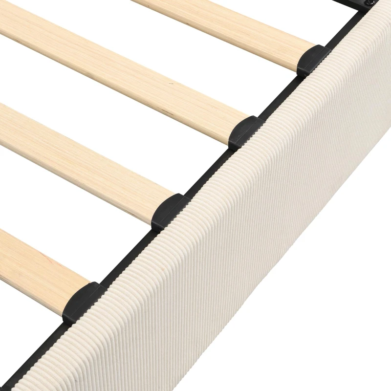 4ft6 Double Bed with Integrated Side Rails, Ideal Bed Frame for Children and Elderly Users, 194L x 146.5W x 82.5H cm, Beige