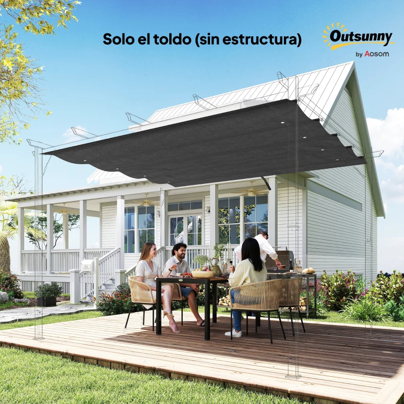 Outsunny Techo de Repuesto Retráctil 3x2,5 m para Marco de 2,85x2 m Toldo de Tela Solo para Cenador Jardín con 8 Orificios Gris Oscuro