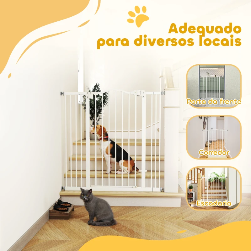 PawHut Barreira de Segurança para Animais Extensível 74-100x94 cm Fixação por Pressão (sem perfurar) Branco