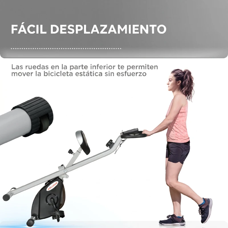SPORTNOW Bicicleta Estática Plegable 8 Niveles Resistencia Magnética Monitor LCD Asiento Ajustable Sensor Ritmo Soporte Teléfono