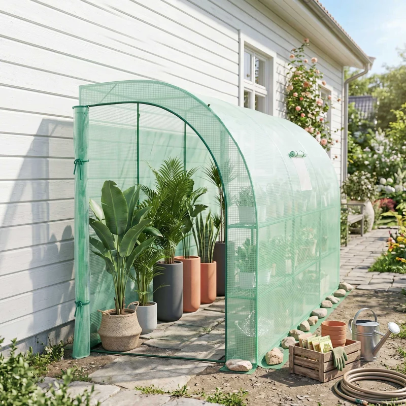 Outsunny Gewächshaus, Gartengewächshaus mit Kunststoff-Abdeckung, UV-beständig, 3 Etagen, Reißverschlusstüren, Grün(m-8)