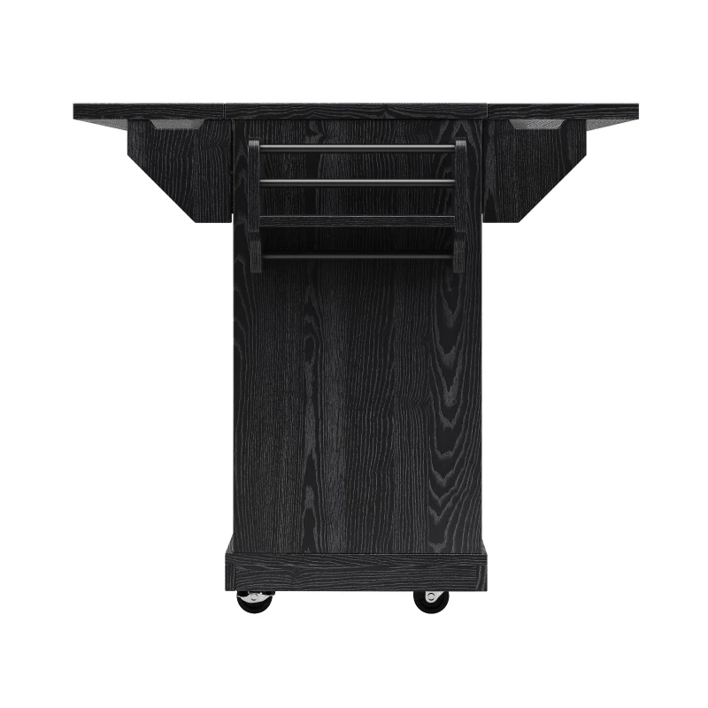 Foldable Serving Trolley with Ample Hidden Storage, Mobile Kitchen Island for Balconies or Dining Room, 142.5L x 40W x 95H cm, Black