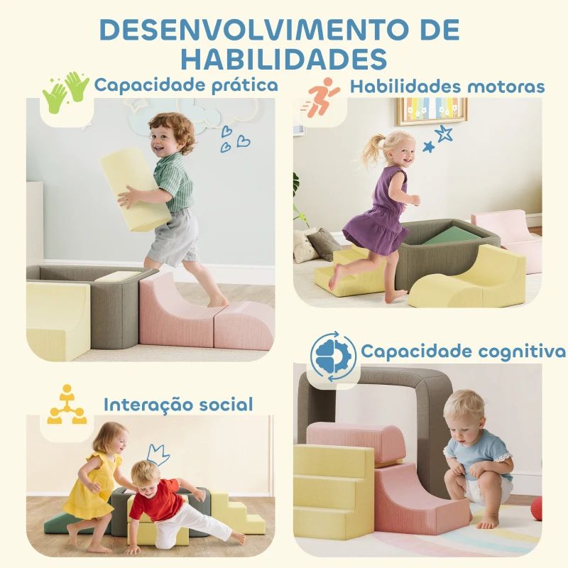 AIYAPLAY Conjunto de 7 Blocos de Espuma para Crianças Blocos de Psicomotricidade com Capas de Veludo Laváveis Multicolor