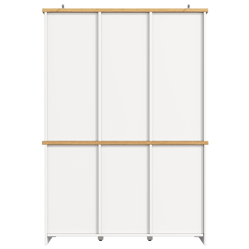 Kitchen Pantry Cabinet with Wine Rack and Adjustable Shelves, Glass-Door Buffet Sideboard with 5 Deep Drawers, 120L x 40W x 185H cm, White