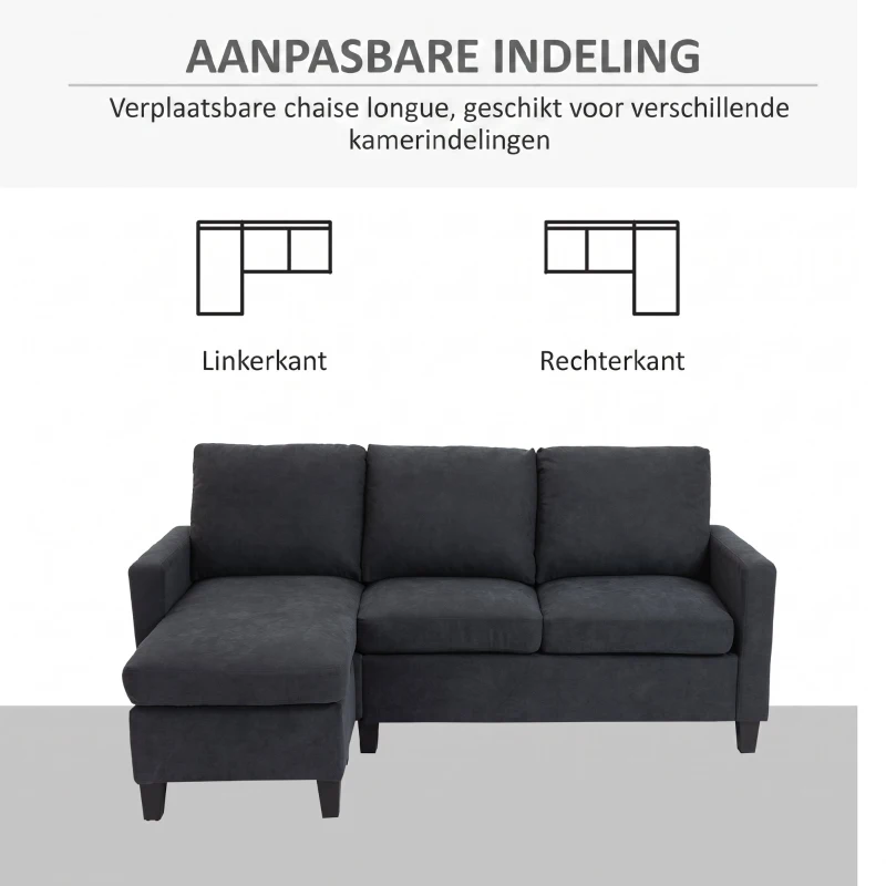 HOMCOM hoekbank, bankstel met omkeerbare chaise longue, 197 x 139 x 91 cm, donkergrijs