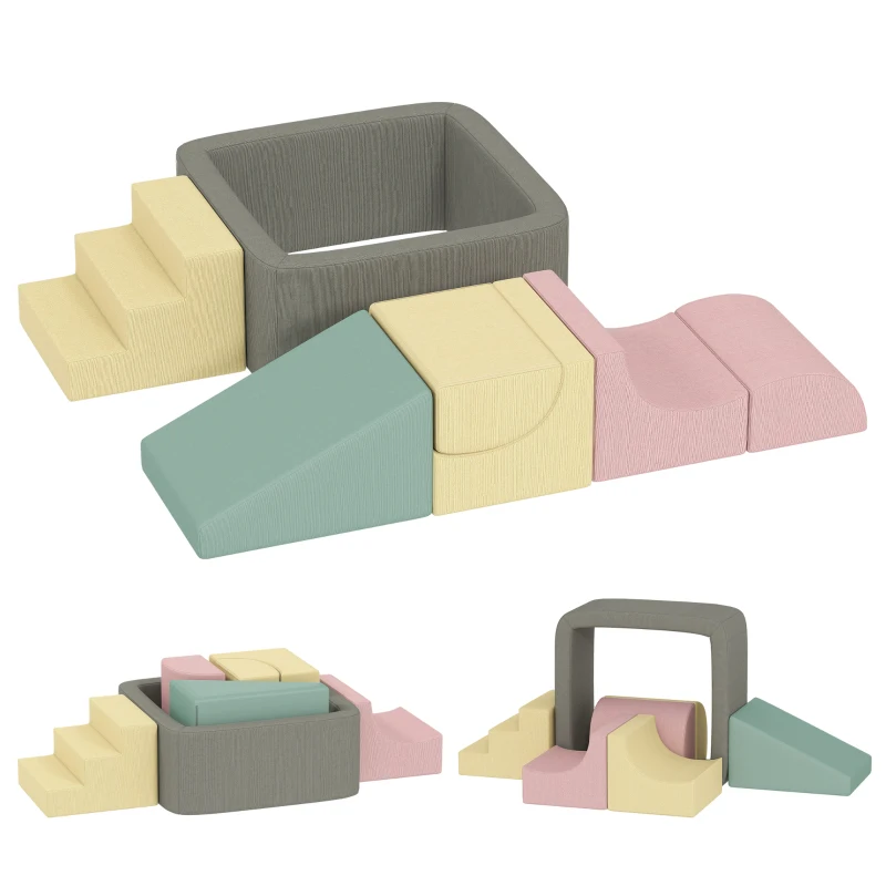 AIYAPLAY Conjunto de 7 Blocos de Espuma para Crianças Blocos de Psicomotricidade com Capas de Veludo Laváveis Multicolor