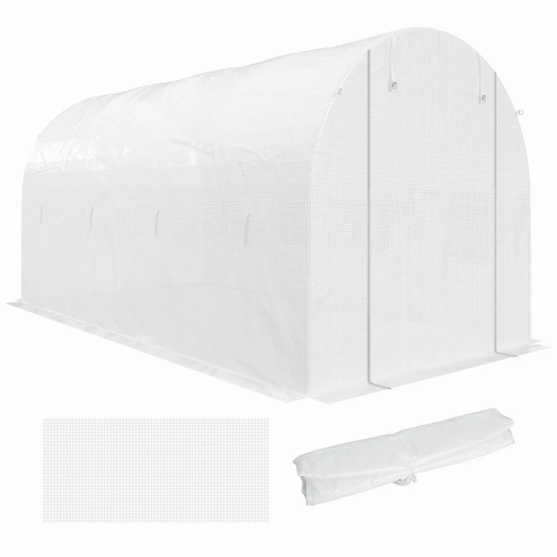Outsunny Gewächshausfolie 4 x 2 m, wasserdicht Gartenfolie mit Tür, 8 Fenster, UV Schutz, Reißfest Polyethylen NUR Folie Weiß