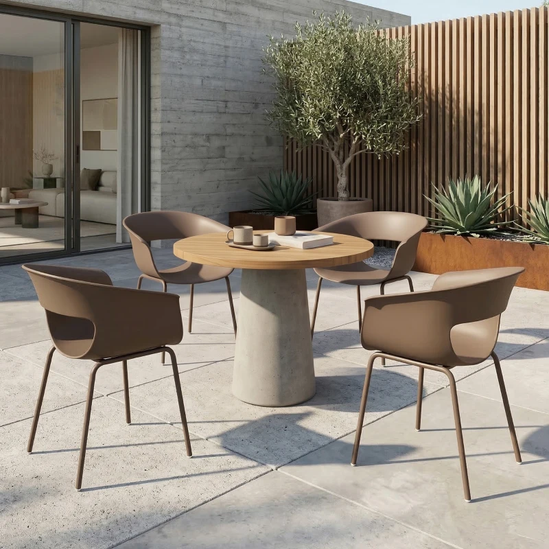 Outsunny Gartenstühle 4er Set ergonomisch Balkonstühle mit Ausschnittdesign Armlehne Wetterfest rostbeständig Kaffee