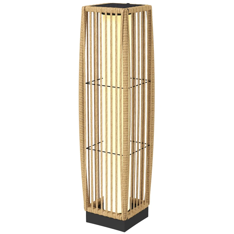 Outsunny Lanterne Solaire Extérieure en résine tressée lampadaire sans fil rechargeable  capteur de lumière 19 x 19 x 68 cm sable