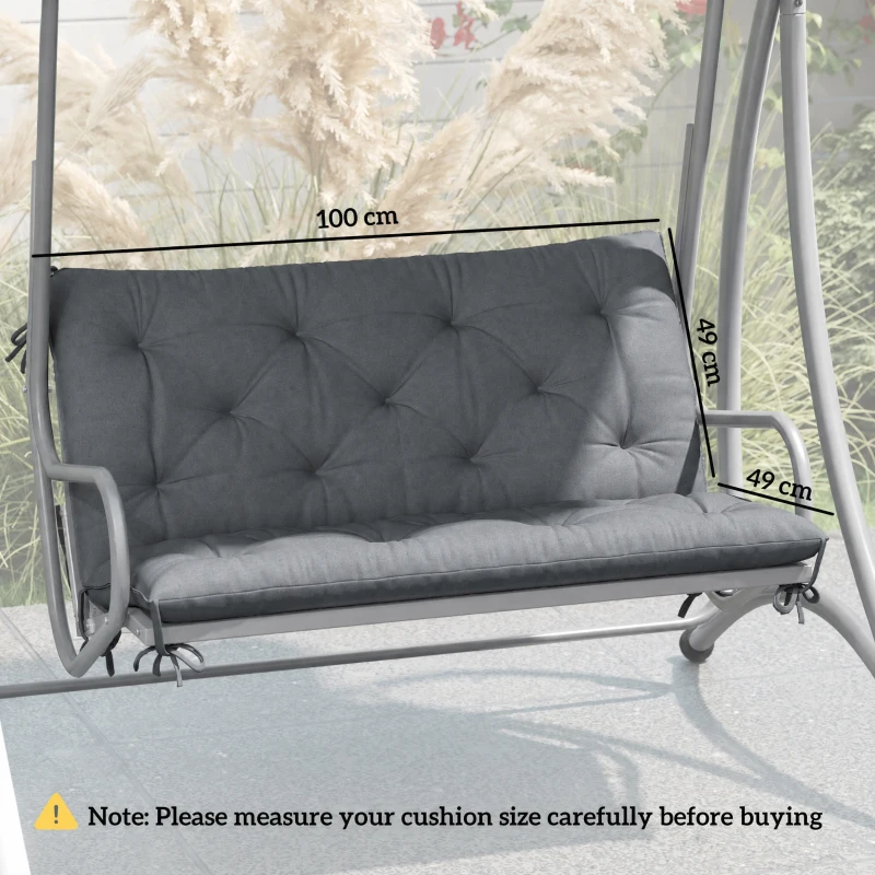 Outsunny 2 Seater Bench Pad, Garden Swing Chair Cushion with Back and Ties, Tufted Style Garden Furniture Window Seat Cushion for Indoor and Outdoor Use, 98 x 100 cm, Dark Grey