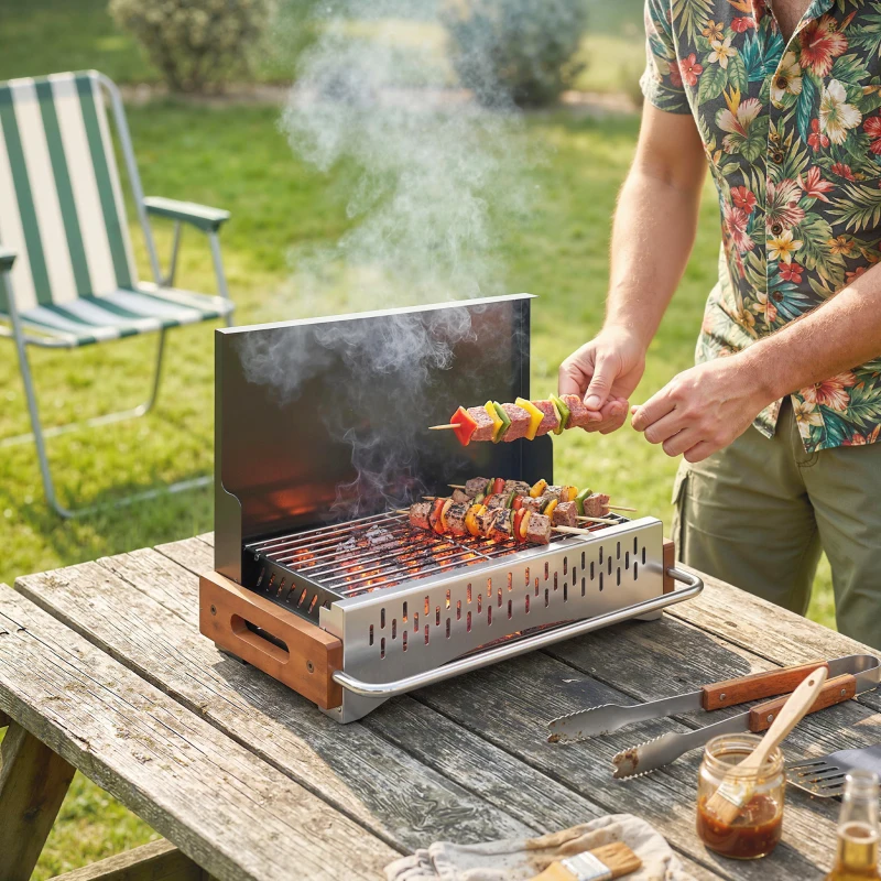 Outsunny Barbacoa de Carbón Plegable Barbacoa Portátil 50,5x34x33 cm con Bandeja de Carbón Extraíble para Camping Picnic Negro