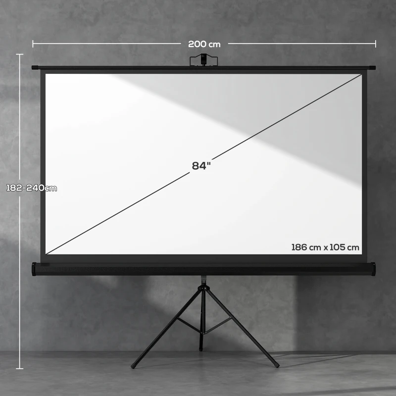 HOMCOM Pantalla de Proyección con Soporte Portátil 84 Pulgadas Formato 16:9 con Altura Ajustable 186x105 cm Negro