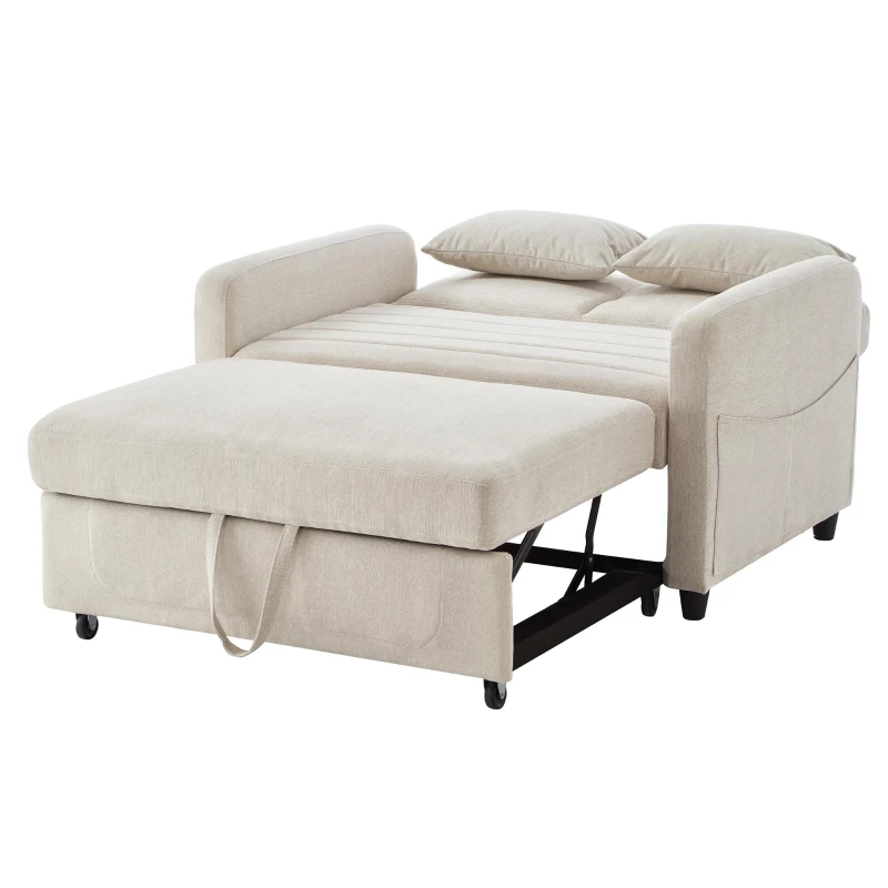 Adjustable Sofa Bed with 3-Level Backrest, Comfortable Couch for Small Apartments, Living Rooms, or Bedrooms, 112L x 169W x 59H cm, Beige