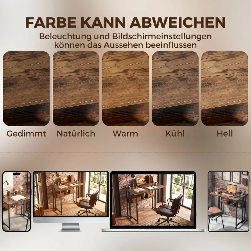 HOMCOM Klappbarer Schreibtisch mit Ablagefach, 80 cm Klapptisch für kleine Räume, Büro, Rustikales Braun