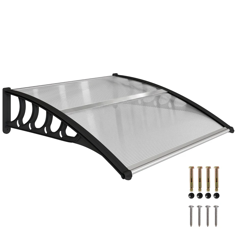 Outsunny Vordach für Haustür/Fenster, wetterfest, transparent, Aluminium-Verbindungstangen/Polycarbonat, 103x96,5x27cm, Schwarz