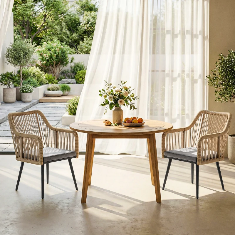 Outsunny Set de 2 Sillas de Jardín Exterior de Ratán con Cojines Reposabrazos y Marco de Acero para Terraza 54x65x80 cm Gris