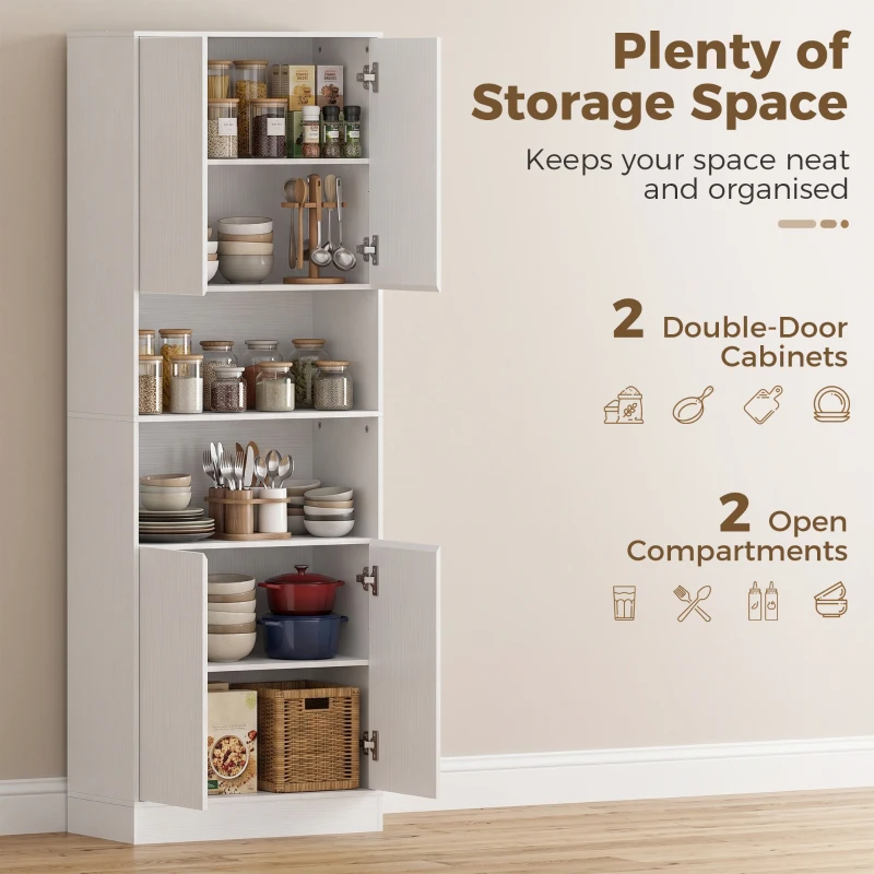 HOMCOM 170 cm Kitchen Pantry Cabinet, Freestanding Storage Cabinet with Soft-Close Hinges, White Wood Effect