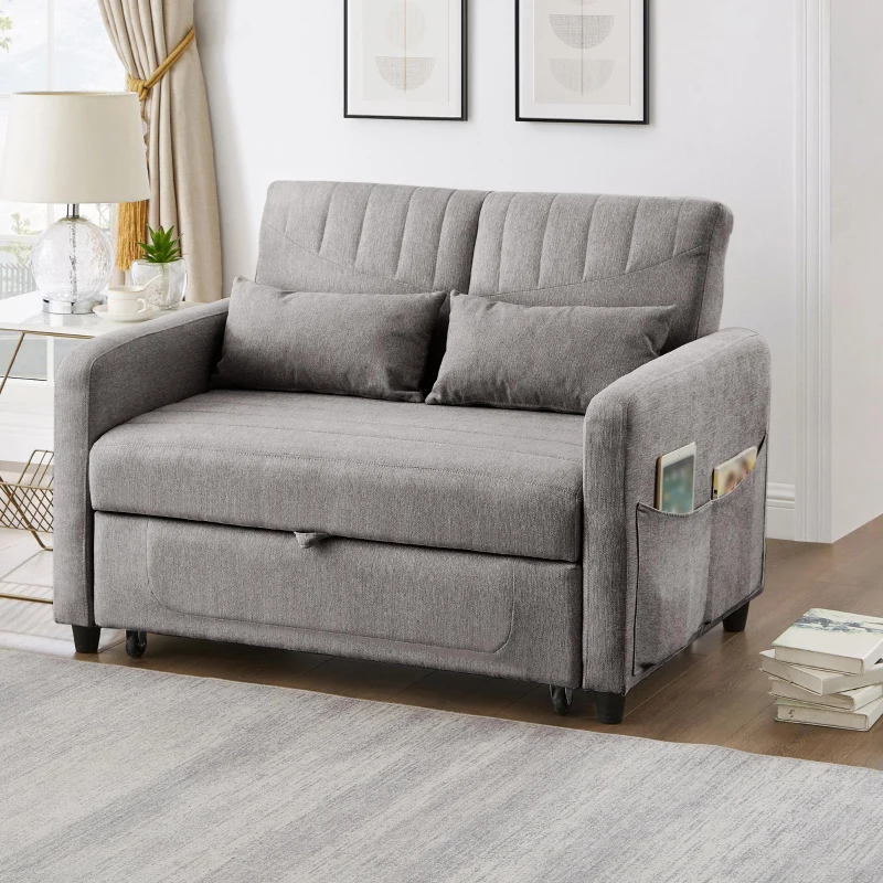 Adjustable Sofa Bed with 3-Level Backrest, Cozy Couch for Small Apartments, Living Rooms, or Bedrooms, 112L x 169W x 59H cm, Dark Grey