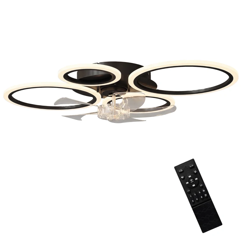 HOMCOM Ventilateur de plafond avec lumière et télécommande, plafonnier ventilateur 77 cm avec 6 vitesses, noir