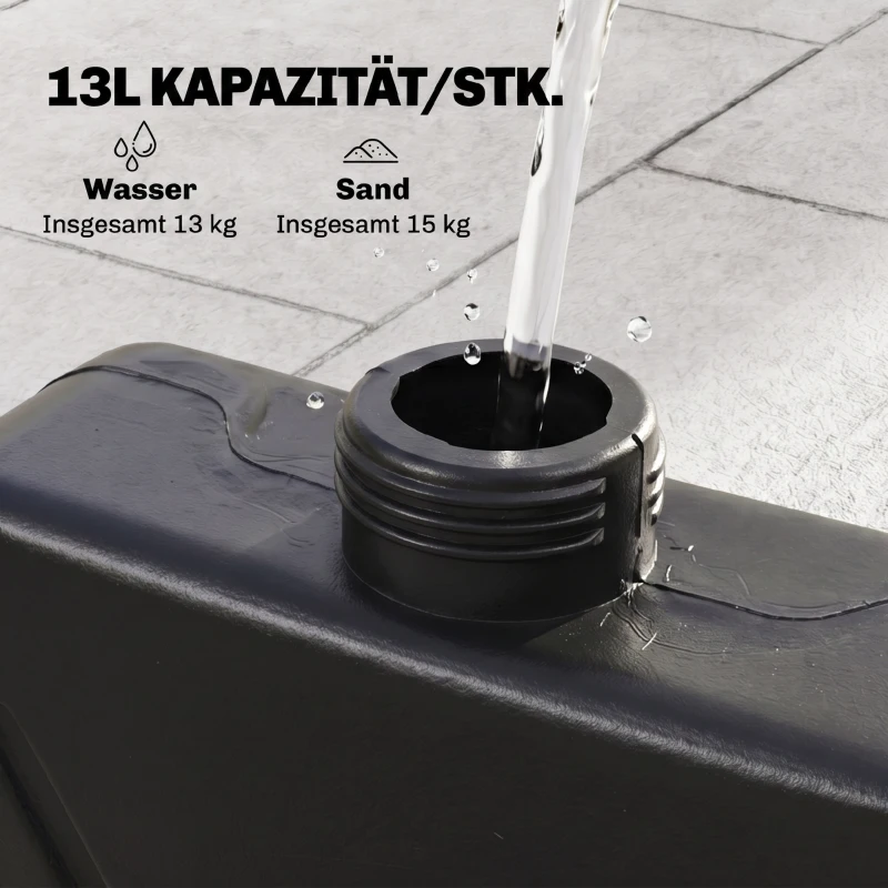 Outsunny Schirmgewicht, Schirmfuß, 4 Teile, befüllbar, für 52 kg Wasser oder 68 kg Sand, 48 x 48 x 8 cm