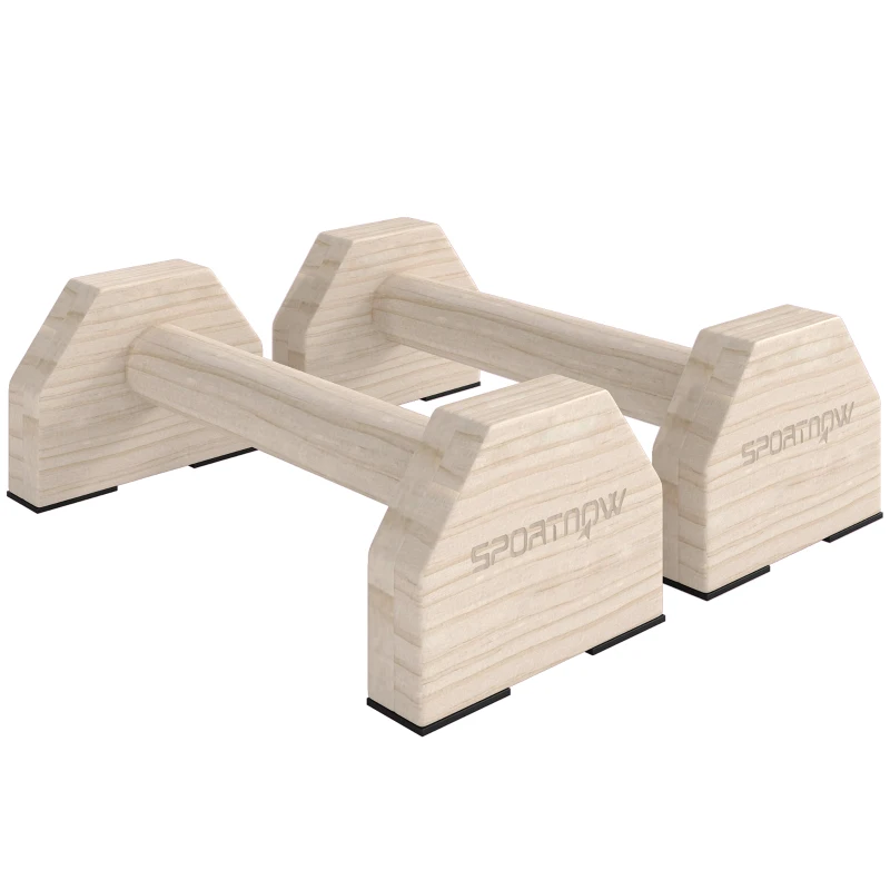 SPORTNOW Lot de 2 barres parallèles poignée Push-up parallettes en bois de hêtre antidérapantes finition bois naturel