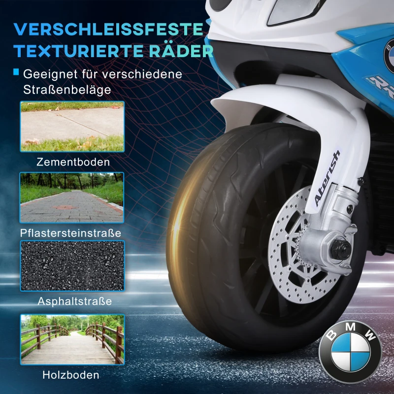 HOMCOM Elektro Motorrad Kinder BMW S1000RR 6V Elektromotorrad mit Scheinwerfer Musik 2,5 km/h für Kinder 18-36 Monaten Blau