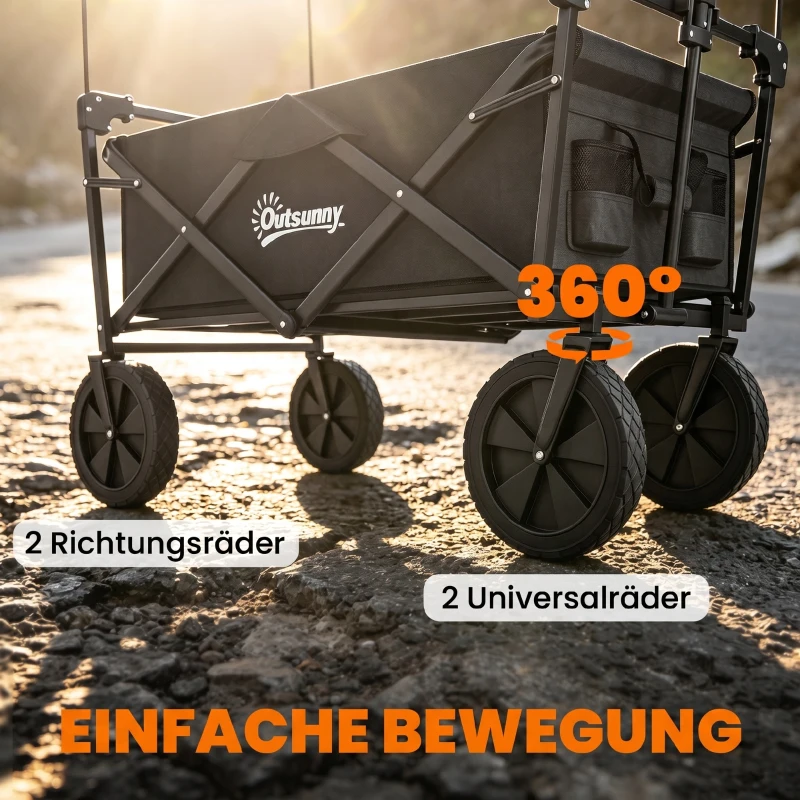 Outsunny Bollerwagen mit Dach, klappbar, 110L Kapazität, Stahlrahmen, 97x52x105 cm, Schwarz
