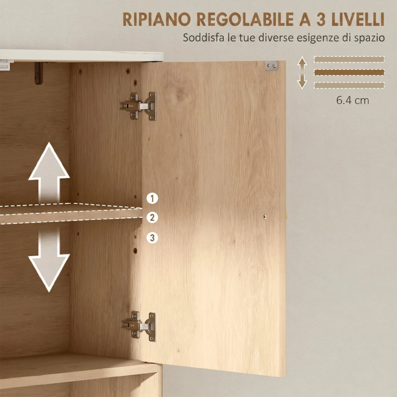 HOMCOM Mobile Sopra WC con Armadietto a 2 Ante e Ripiano Aperto, Barra Inferiore, 66x25x168 cm, Rovere