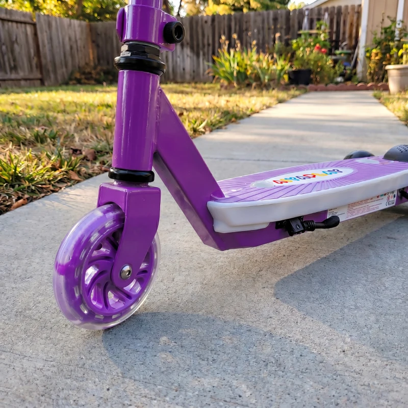 AIYAPLAY Electric Scooter for Kids Aged 4-7 Years, with Flashing LED Lights, Rear Auxiliary Wheels, Purple