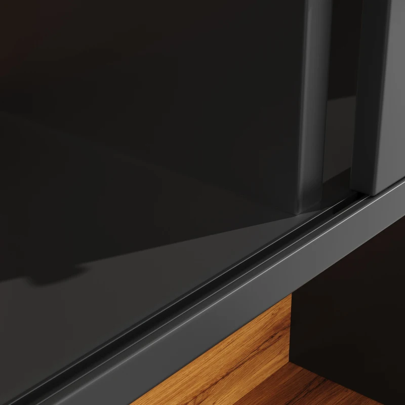 Tall Multi‑Purpose Storage Cabinet with App‑Controlled LED Lighting, Retro-Style Kitchen Hutch for Kitchen or Living Spaces, 140L x 40W x 185H cm, Black