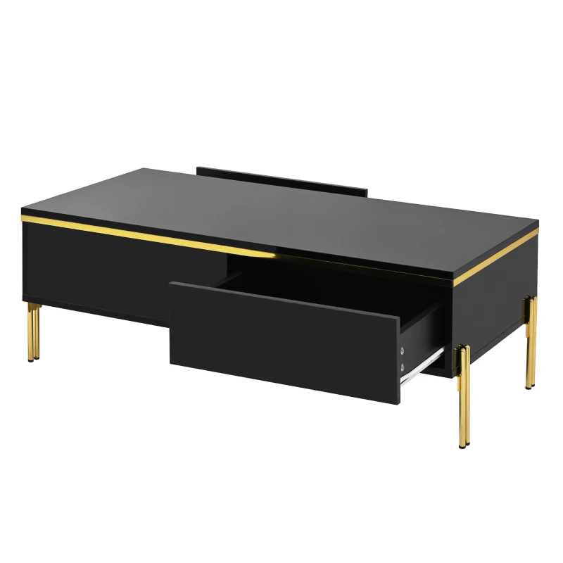 Spacious Coffee Table with 2 Hidden Drawers, Versatile Room Table for Italian-Style Rooms or Cream-Toned Spaces, 100L x 50W x 36H cm, Black
