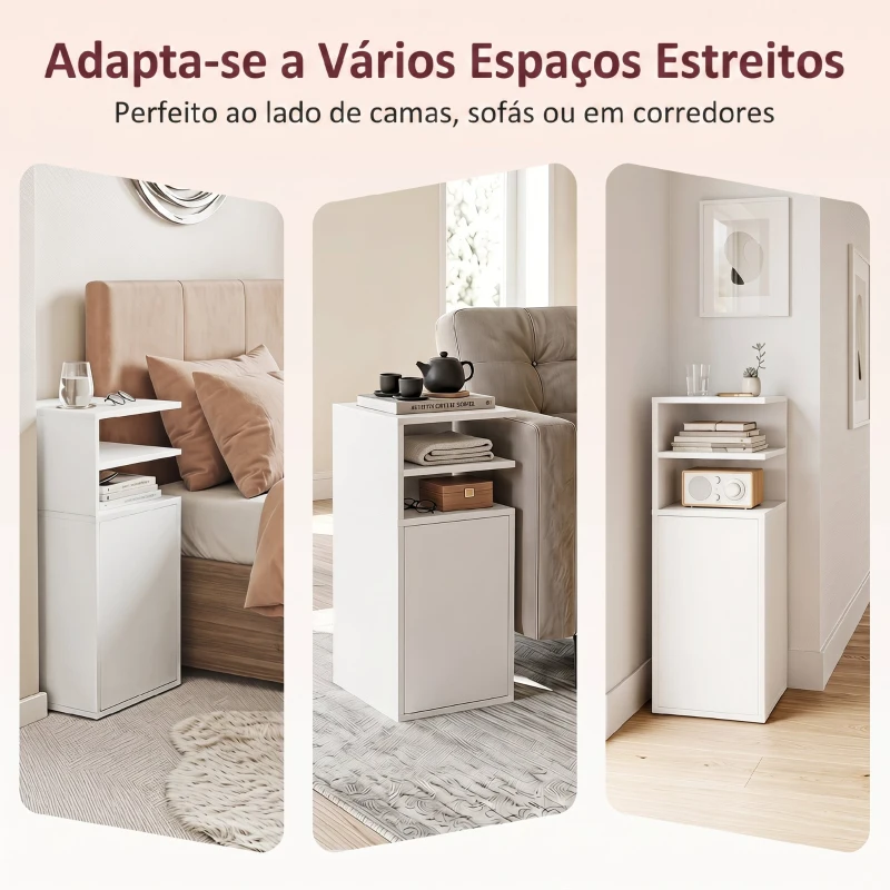 HOMCOM Conjunto de 2 Mesas de Cabeceira com Armário e Compartimentos Abertos, 25x30x60 cm, Branco