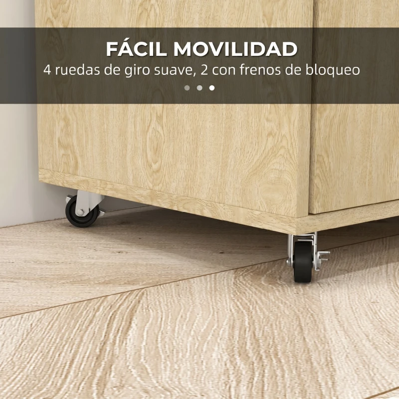 HOMCOM Carrito de Cocina con Ruedas 2 Puertas Estante Ajustable Especieros para Comedor 75x40x80,5 cm Natural