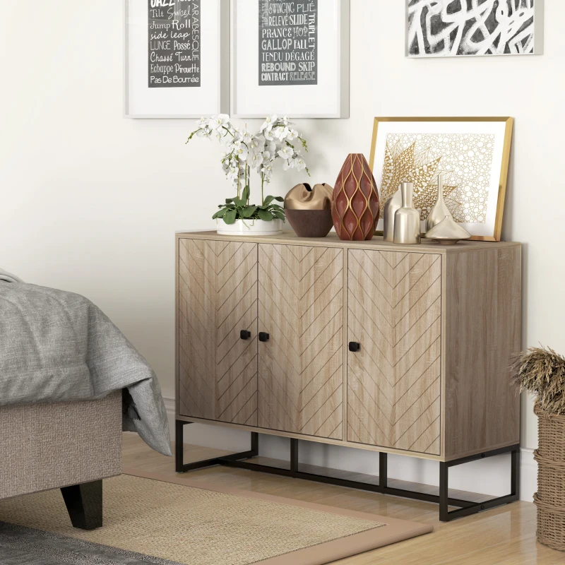 HOMCOM Aparador com Desenho Zig-Zag com Prateleiras Ajustáveis Pés de Aço para Cozinha Entrada Quarto 108x40x80 cm Madeira